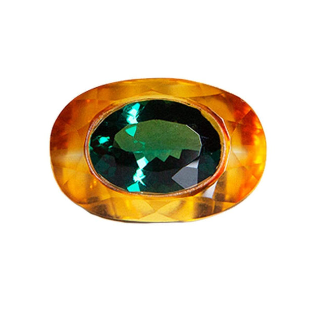 Crystal Cut Ring In Citrine with Green Quartz